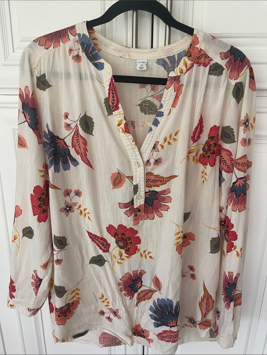 Old Navy Tops - Old Navy Cream Tunic long sleeve blouse Floral Print Sz M with Flaws